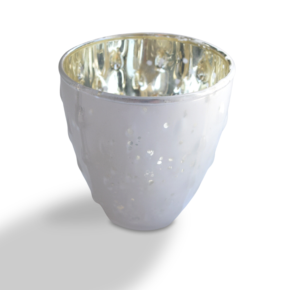 Vintage Mercury Glass Candle Holder (3.25-Inch, Small Deborah Design, Pearl White) - For Use with Tea Lights - Home Decor, Parties and Wedding Decorations