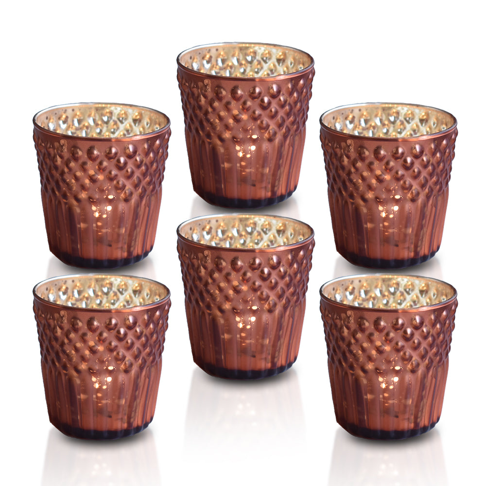 6 Pack | Mercury Glass Tealight Holders (2.75-Inches, Ophelia Design, Rustic Copper Red) - For Use with Tea Lights - For Home Decor, Parties and Wedding Decorations - PaperLanternStore.com - Paper Lanterns, Decor, Party Lights &amp; More