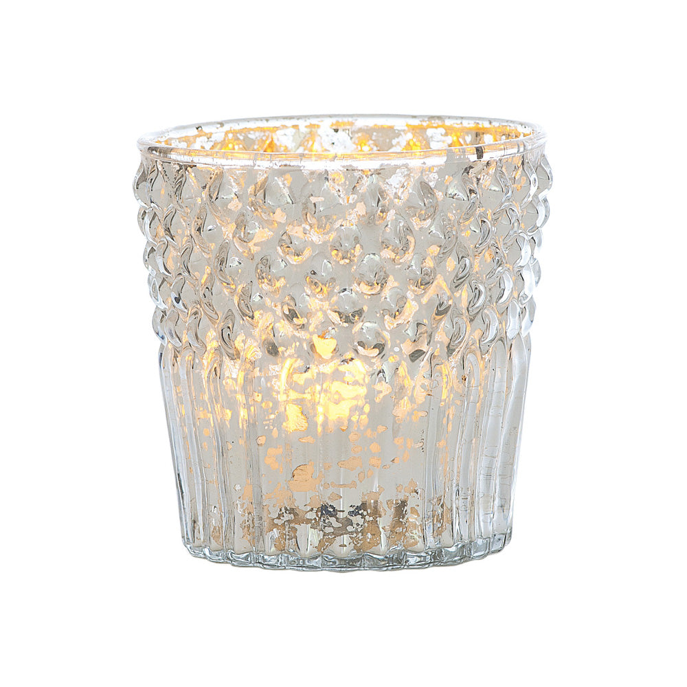 Vintage Mercury Glass Candle Holder (3-Inch, Ophelia Design, Silver) - For Use with Tea Lights - For Home Decor, Parties and Wedding Decorations - PaperLanternStore.com - Paper Lanterns, Decor, Party Lights & More