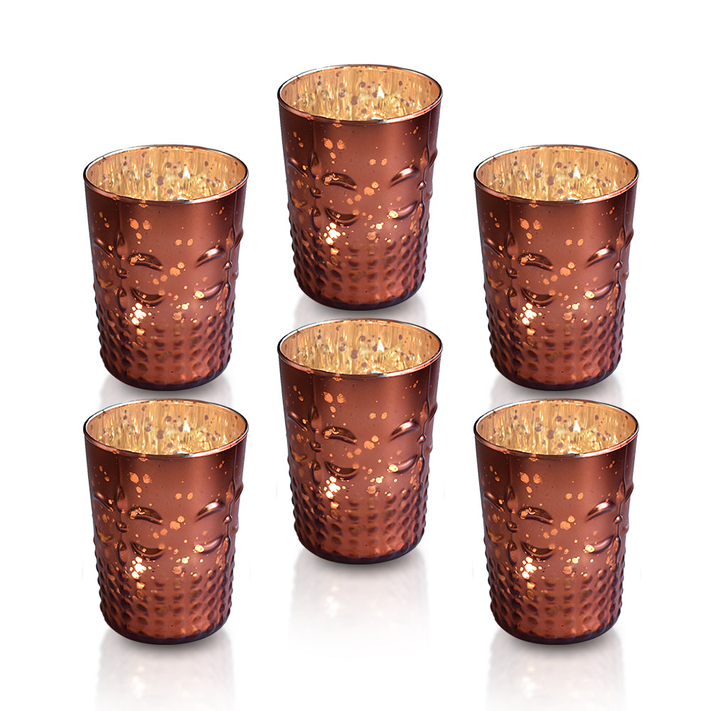 6 Pack | Fleur Mercury Glass Tealight Holders (Rustic Copper Red) For Use with Tea Lights - For Home Decor, Parties and Wedding Decorations - Mercury Glass Votive Holders - PaperLanternStore.com - Paper Lanterns, Decor, Party Lights & More