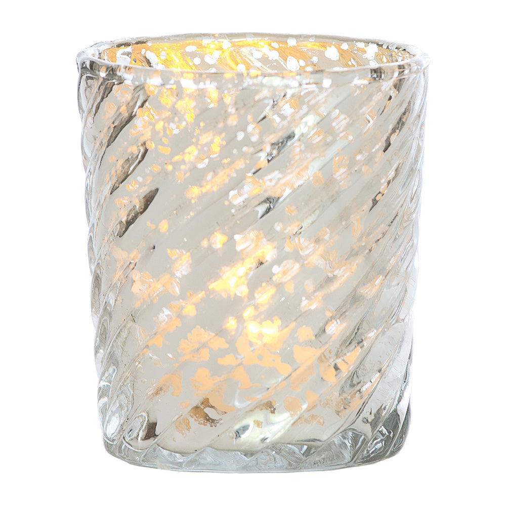 Mercury Glass Candle Holder (3-Inch, Grace Design, Silver) - for use with Tea Lights - for Home Décor, Parties and Wedding Decorations - PaperLanternStore.com - Paper Lanterns, Decor, Party Lights & More