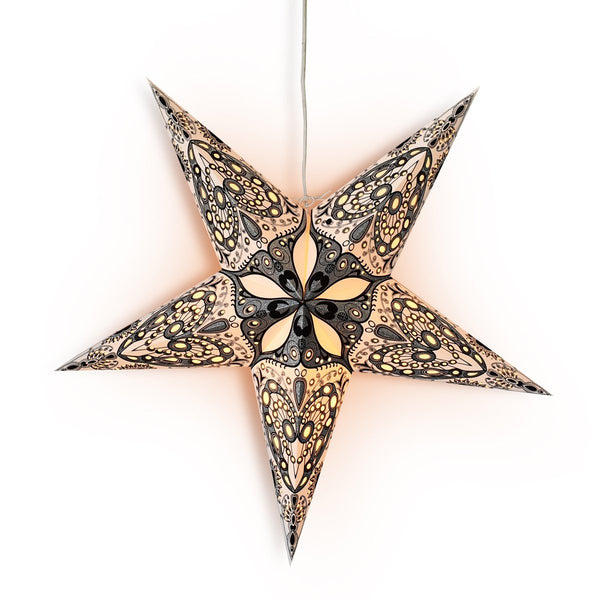 24" White Victoria Glitter Paper Star Lantern, Hanging Wedding & Party