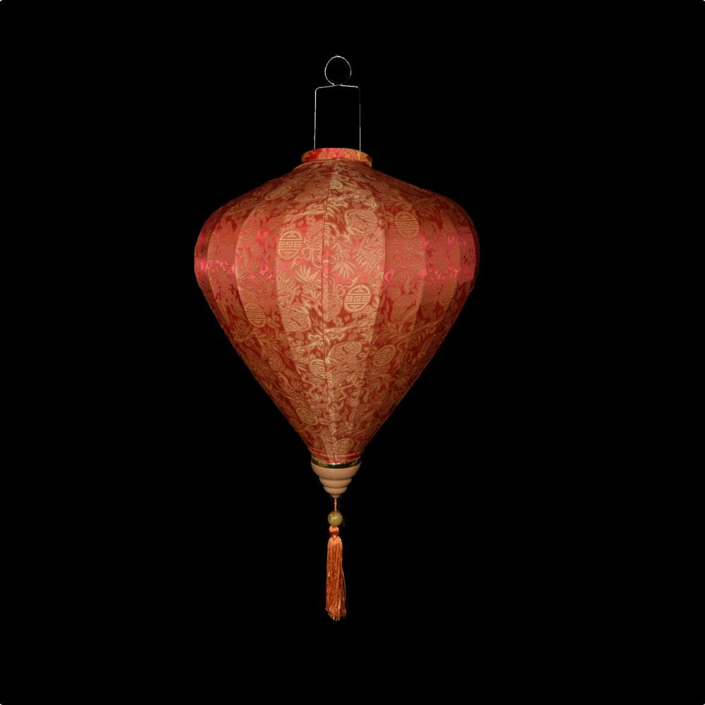 Medium Red / Orange Vietnamese Silk Lantern, Garlic Umbrella Shaped
