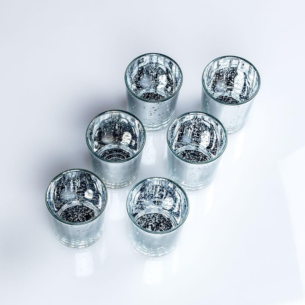 Mercury Glass Votive Tea Light Candle Holder - Silver (2.5 Inches) (6 Pack) - PaperLanternStore.com - Paper Lanterns, Decor, Party Lights &amp; More
