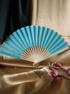 BULK PACK (50) 9" Water Blue Silk Hand Fans for Weddings - PaperLanternStore.com - Paper Lanterns, Decor, Party Lights & More