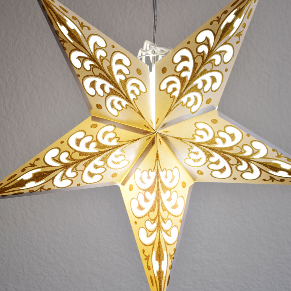 24&quot; Gold Wave Glitter Paper Star Lantern, Hanging - PaperLanternStore.com - Paper Lanterns, Decor, Party Lights &amp; More