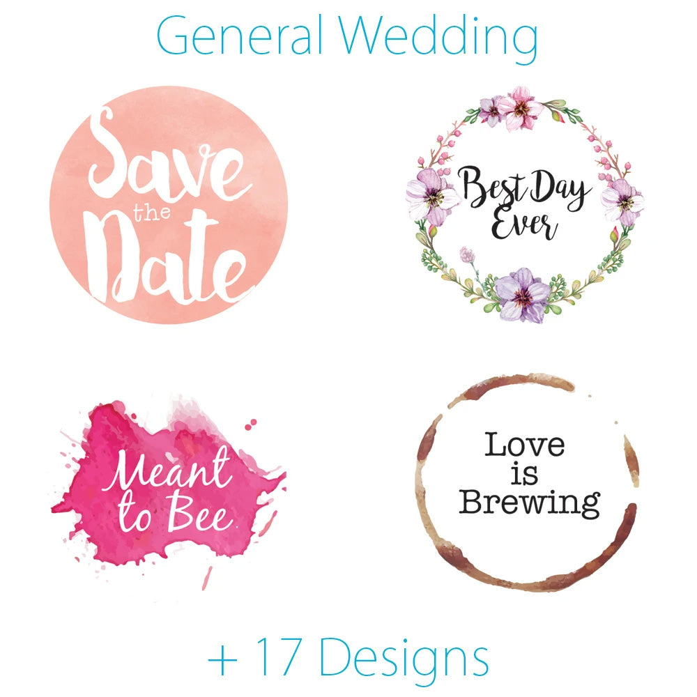 1.5 Inch Wedding Themed Circle Label Stickers for Party Favors &amp; Invitations (Pre-Set Designed, 24 Labels) - PaperLanternStore.com - Paper Lanterns, Decor, Party Lights &amp; More