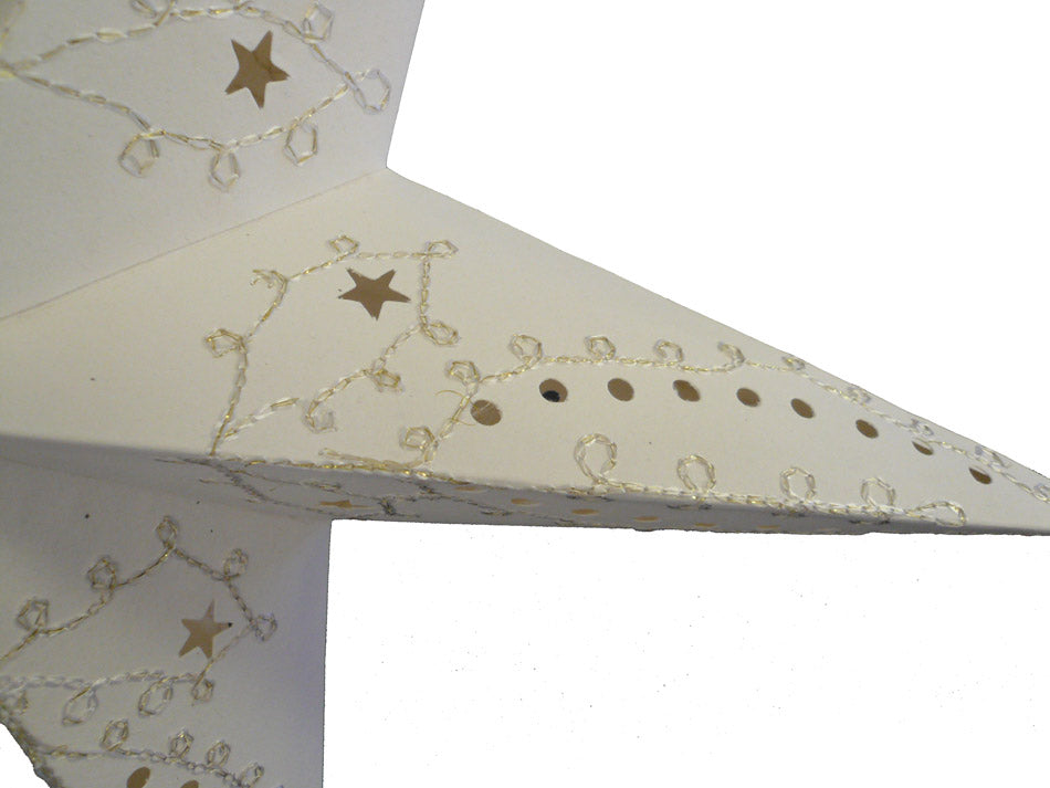 24&quot; White Embroidery Paper Star Lantern, Chinese Hanging Wedding &amp; Party Decoration - PaperLanternStore.com - Paper Lanterns, Decor, Party Lights &amp; More