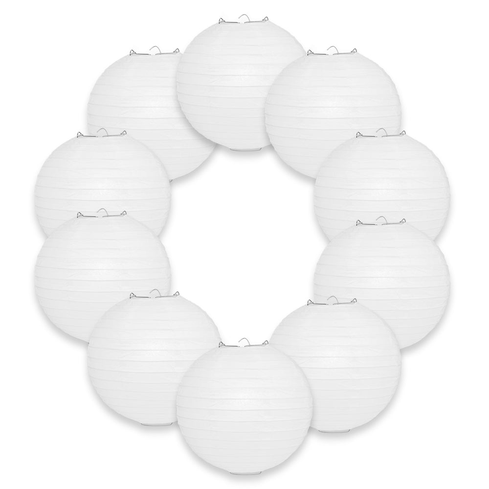 BULK PACK (10) 10" White Round Paper Lanterns, Even Ribbing, Hanging Decoration - PaperLanternStore.com - Paper Lanterns, Decor, Party Lights & More