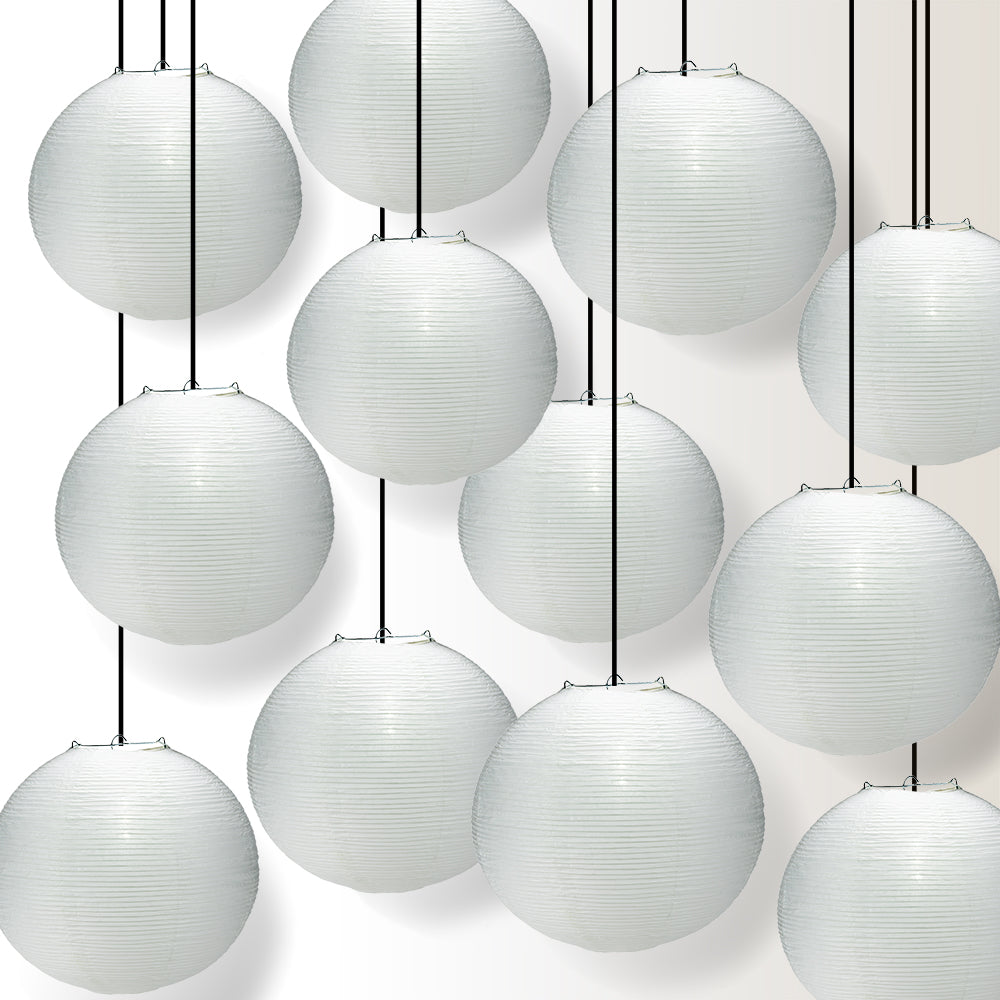 12 PACK | 12" White Fine Line Premium Even Ribbing Paper Lantern, Extra Sturdy - PaperLanternStore.com - Paper Lanterns, Decor, Party Lights & More