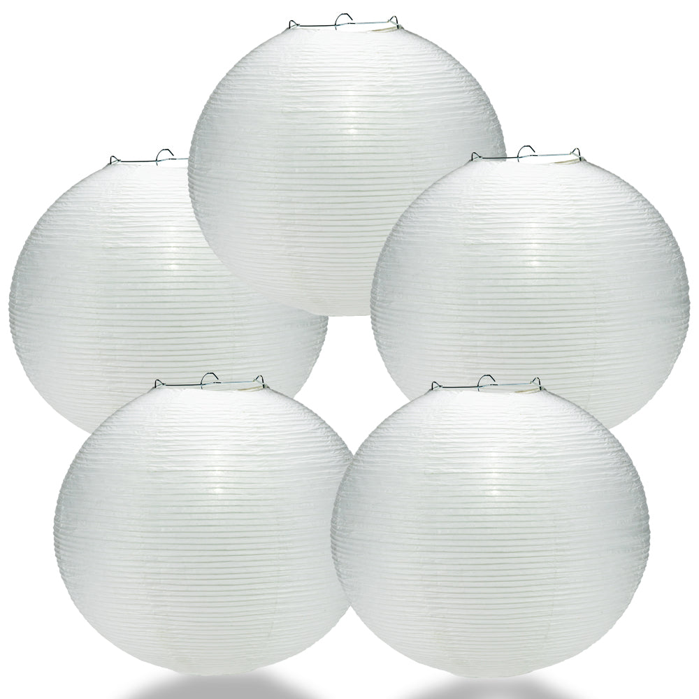 BULK PACK (5) 14&quot; White Fine Line Premium Even Ribbing Paper Lantern, Extra Sturdy - PaperLanternStore.com - Paper Lanterns, Decor, Party Lights &amp; More