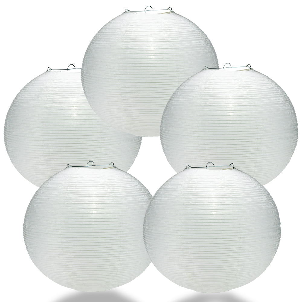 BULK PACK (5) 14" White Fine Line Premium Even Ribbing Paper Lantern, Extra Sturdy - PaperLanternStore.com - Paper Lanterns, Decor, Party Lights & More