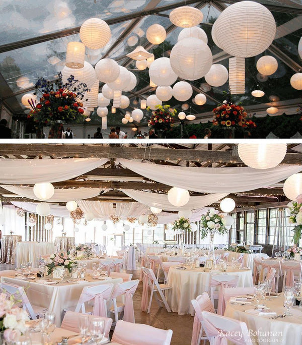BULK PACK (12) 24" White Round Paper Lantern, Even Ribbing, Chinese Hanging Wedding & Party Decoration - PaperLanternStore.com - Paper Lanterns, Decor, Party Lights & More