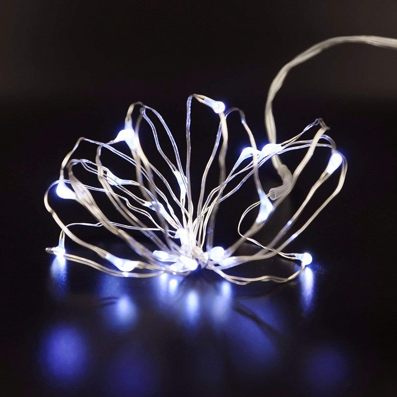 7.5 FT|20 LED Battery Operated Cool White Fairy String Lights With Silver Wire - PaperLanternStore.com - Paper Lanterns, Decor, Party Lights &amp; More