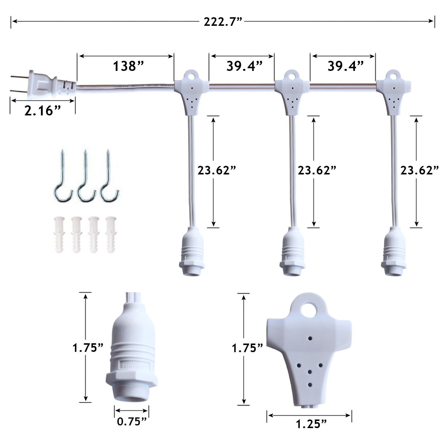 3-PACK + CORD + BULBS | 18" White 7-Point Weatherproof Outdoor Plastic Star Lantern Pendant Light Kit