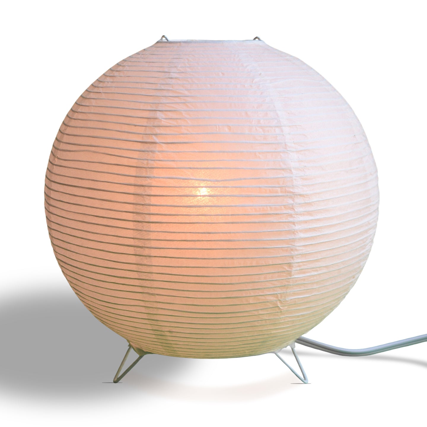 White Corded Round Table Top Lantern Lamp Kit w/ Light Bulb, Fine Line Paper Moon - PaperLanternStore.com - Paper Lanterns, Decor, Party Lights & More