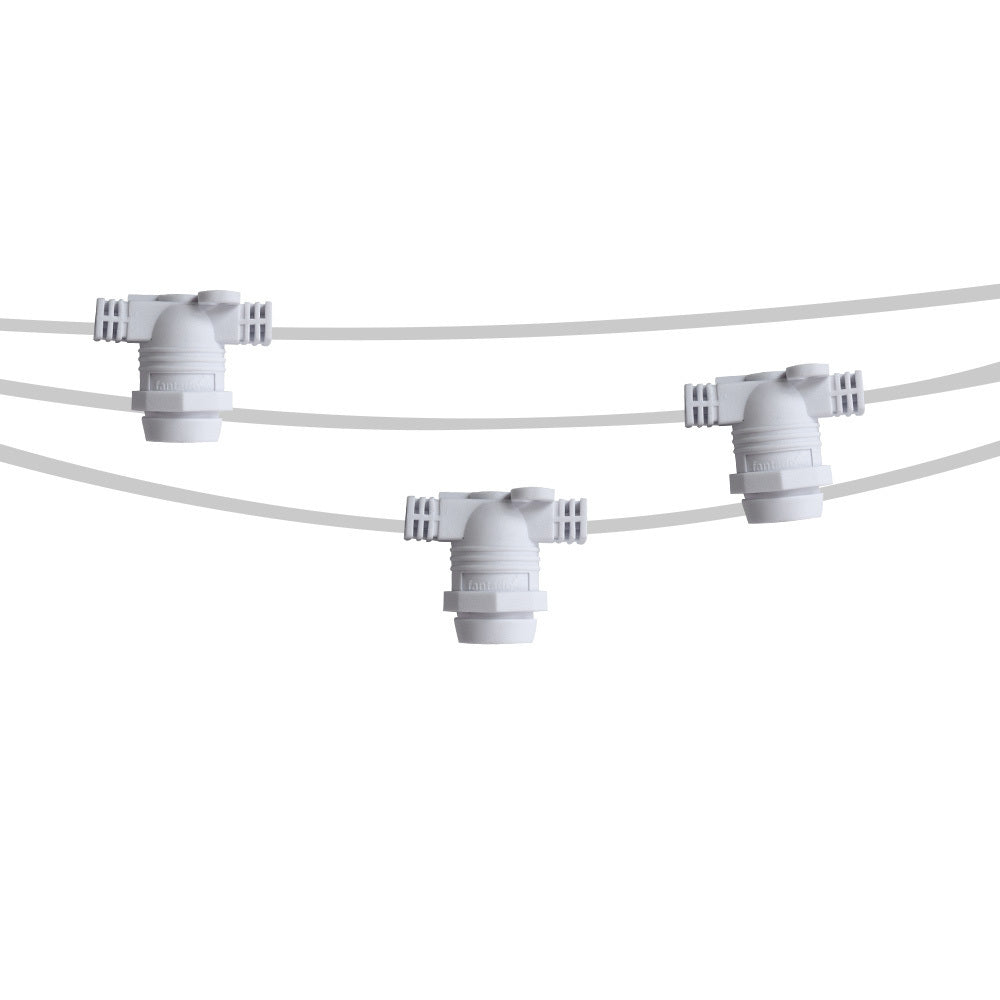 (Cord Only) 25 Socket Outdoor Commercial DIY String Light 29 FT White Cord w/ E12 C7 Base, Weatherproof
