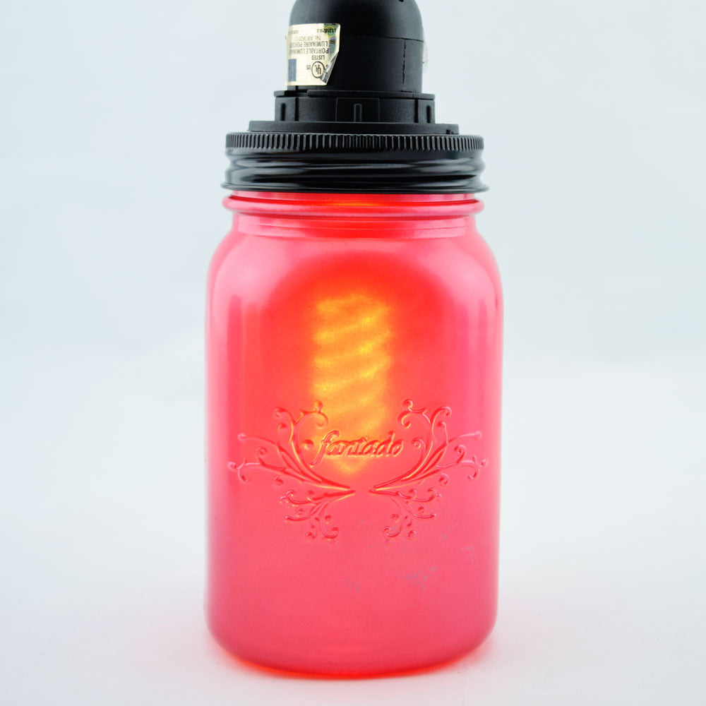 Fantado Frosted Fuchsia / Hot Pink Mason Jar Pendant Light Kit, Wide Mouth, Black Cord, 15FT - PaperLanternStore.com - Paper Lanterns, Decor, Party Lights & More