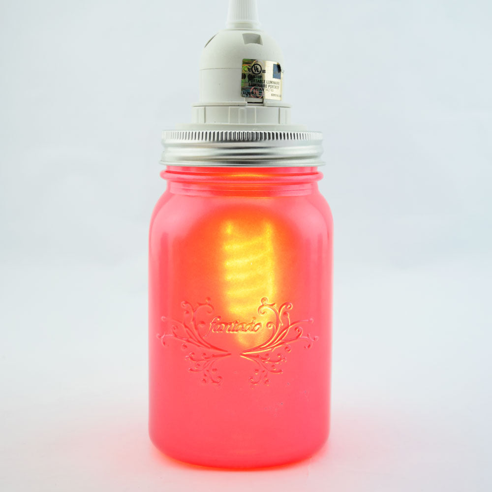 Fantado Frosted Fuchsia / Hot Pink Mason Jar Pendant Light Kit, Wide Mouth, Clear Cord, 15FT - PaperLanternStore.com - Paper Lanterns, Decor, Party Lights & More