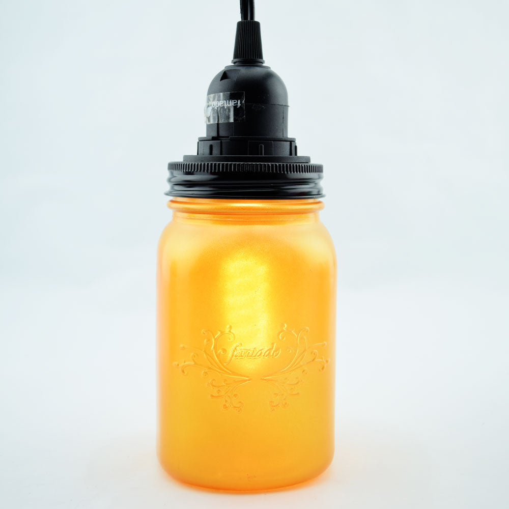 Fantado Frosted Yellow Gold Mason Jar Pendant Light Kit, Wide Mouth, Black Cord, 15FT - PaperLanternStore.com - Paper Lanterns, Decor, Party Lights & More