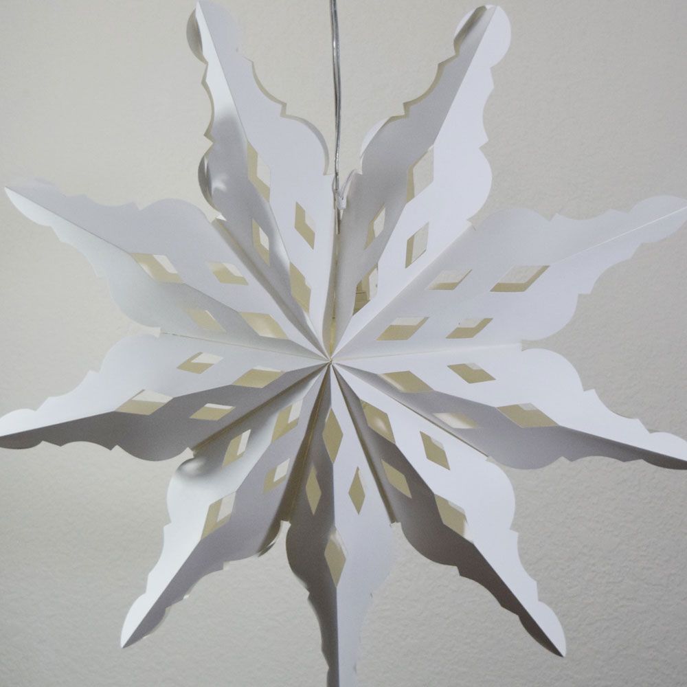 Quasimoon Pizzelle Paper Star Lantern (27-Inch, White, Winter Diamond Snowflake Design) - Great With or Without Lights - Holiday Snowflake Decorations - PaperLanternStore.com - Paper Lanterns, Decor, Party Lights &amp; More