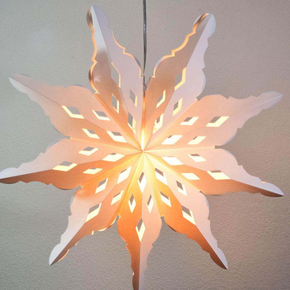 Quasimoon Pizzelle Paper Star Lantern (27-Inch, White, Winter Diamond Snowflake Design) - Great With or Without Lights - Holiday Snowflake Decorations - PaperLanternStore.com - Paper Lanterns, Decor, Party Lights &amp; More
