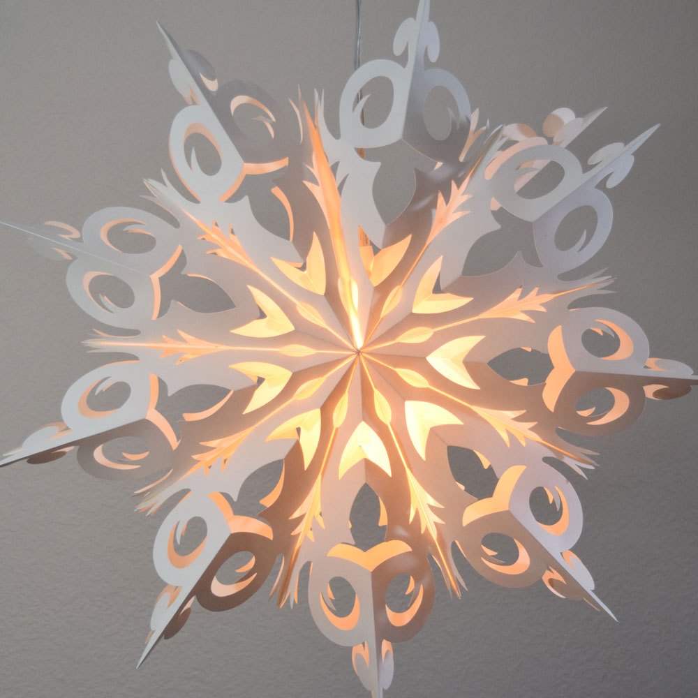 Pizzelle Paper Star Lantern (24-Inch, White, Winter Frozen Snowflake Design) - PaperLanternStore.com - Paper Lanterns, Decor, Party Lights &amp; More