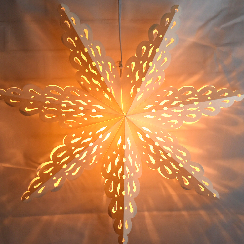 Quasimoon Pizzelle Paper Star Lantern (24-Inch, White, Holiday Spirit Snowflake Design) - Great With or Without Lights - Holiday Snowflake Decorations - PaperLanternStore.com - Paper Lanterns, Decor, Party Lights & More