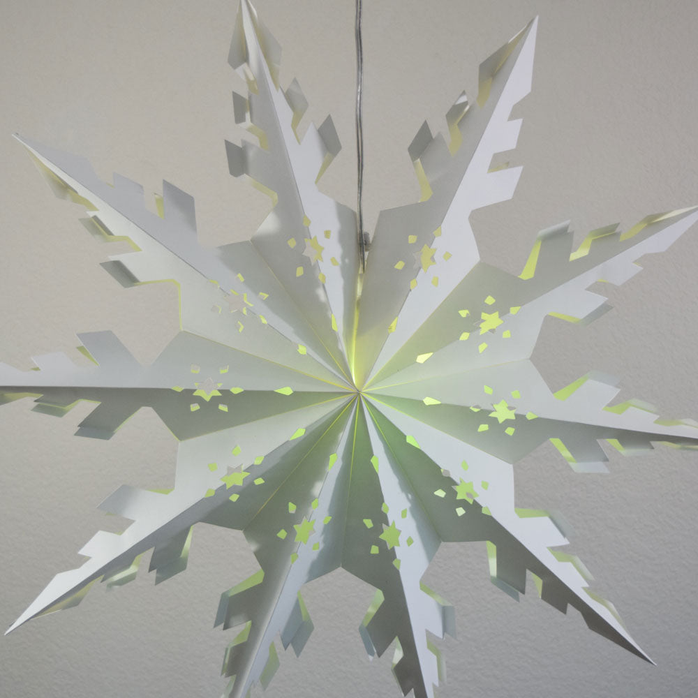 Quasimoon Pizzelle Paper Star Lantern (24-Inch, White, Winter Peppermint Snowflake Design) - Great With or Without Lights - Snowflake Decorations - PaperLanternStore.com - Paper Lanterns, Decor, Party Lights & More