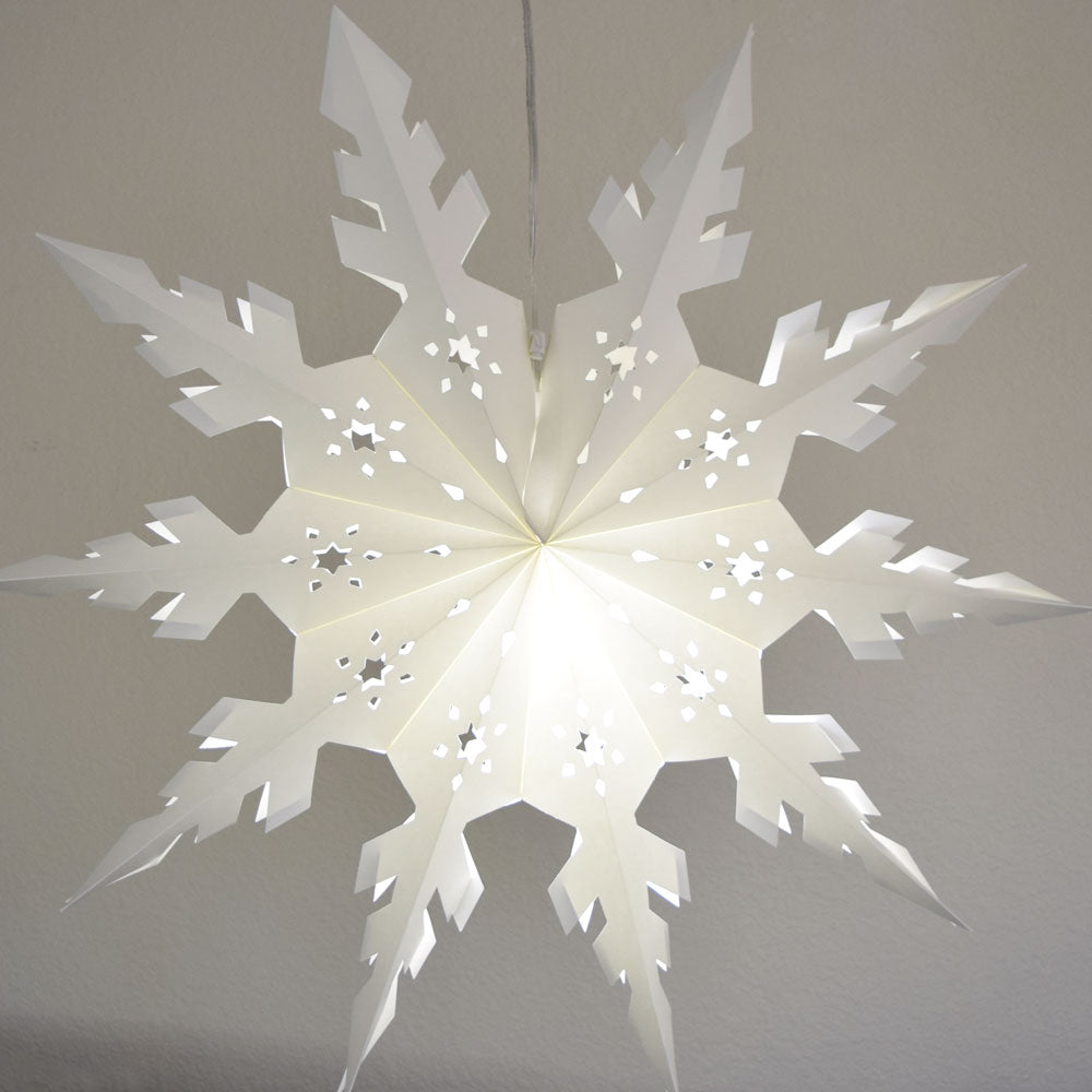 Quasimoon Pizzelle Paper Star Lantern (24-Inch, White, Winter Peppermint Snowflake Design) - Great With or Without Lights - Snowflake Decorations - PaperLanternStore.com - Paper Lanterns, Decor, Party Lights & More