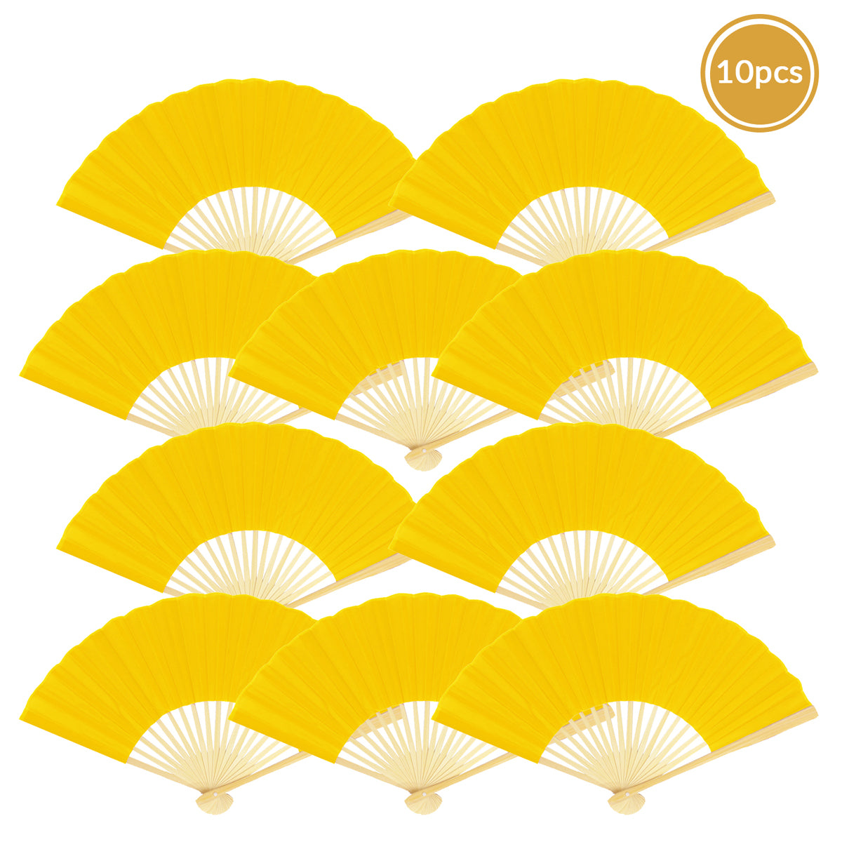 9&quot; Yellow Silk Hand Fans for Weddings (10 Pack) - PaperLanternStore.com - Paper Lanterns, Decor, Party Lights &amp; More