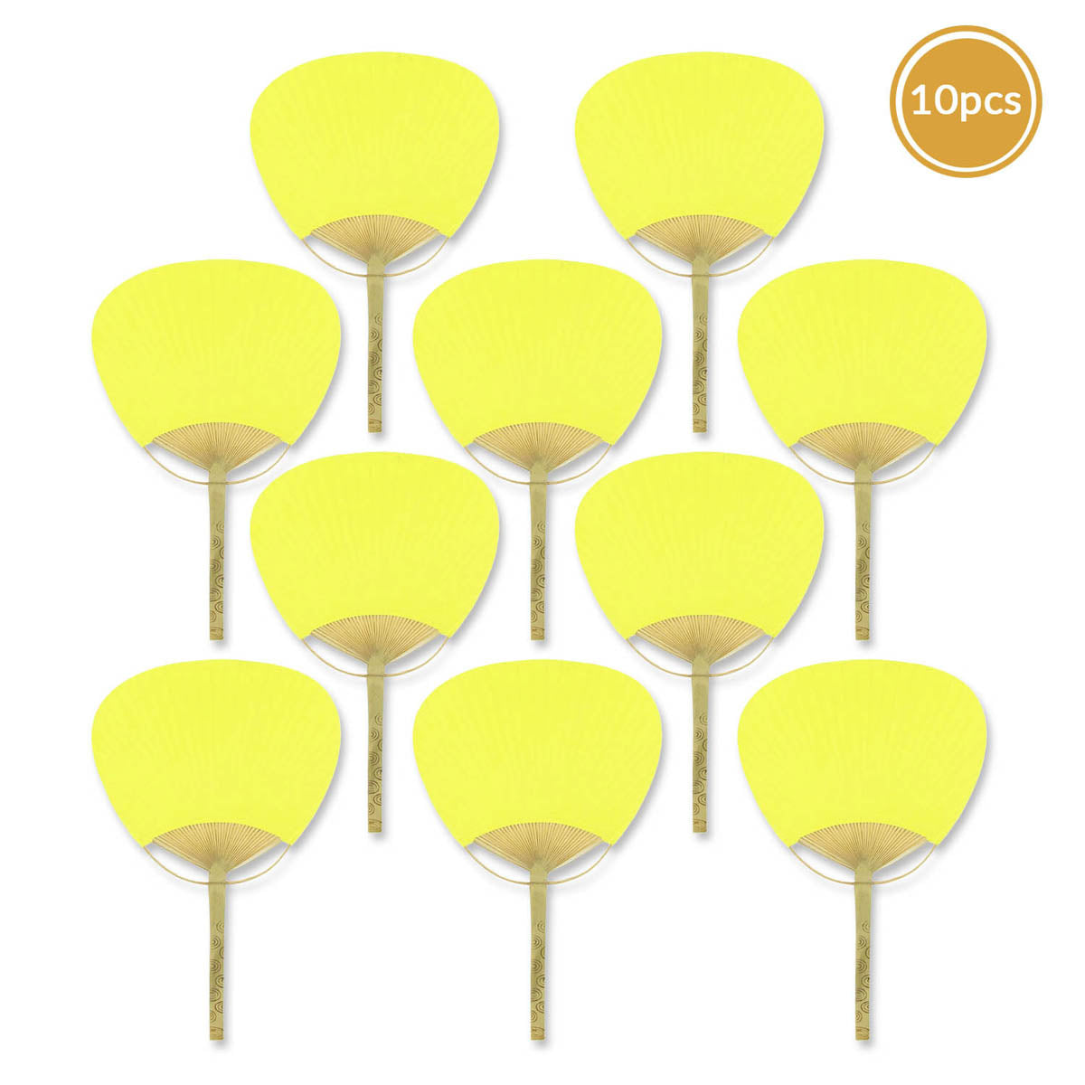 9" Yellow Paddle Paper Hand Fans for Weddings (10 Pack)