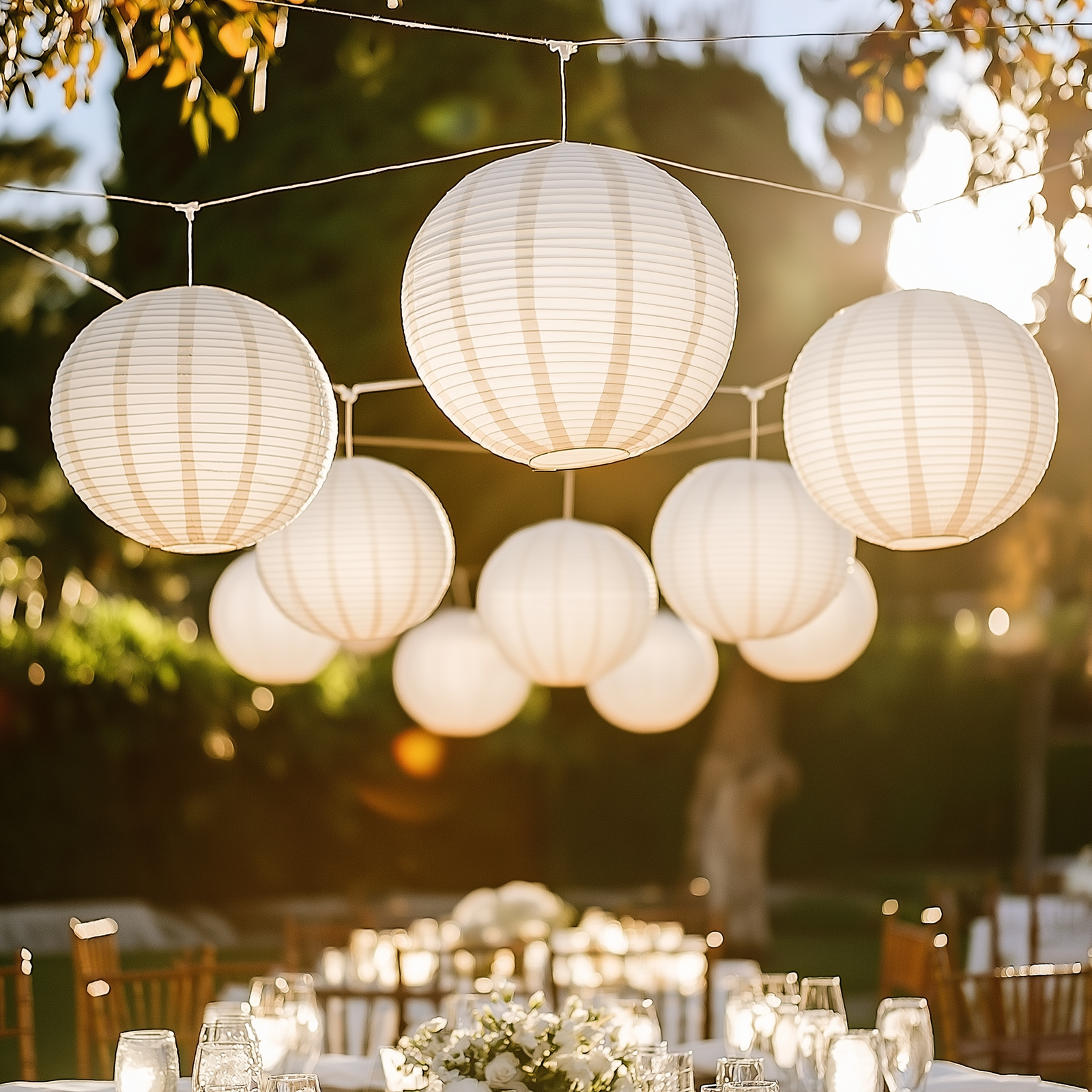 Wedding & Party Decoration Starter KITs with Paper Lanterns & Lights + Optional Parasols & Hand Fans Bundle