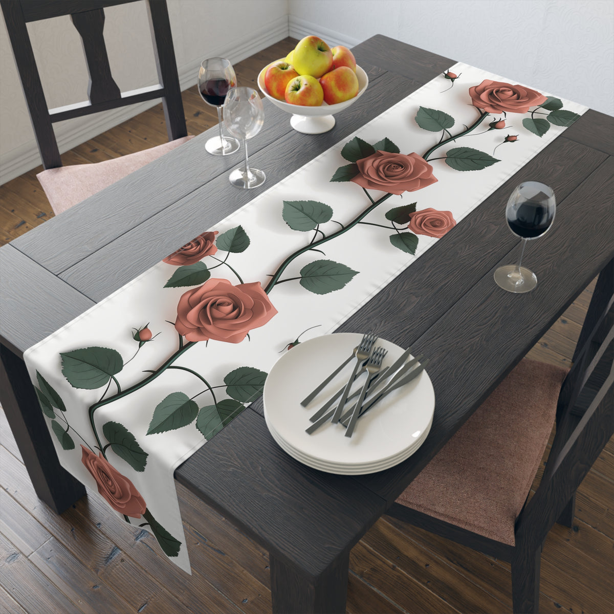 Classic Table Runner with Pretty Red Roses Floral Design (16&quot; × 72&quot;)