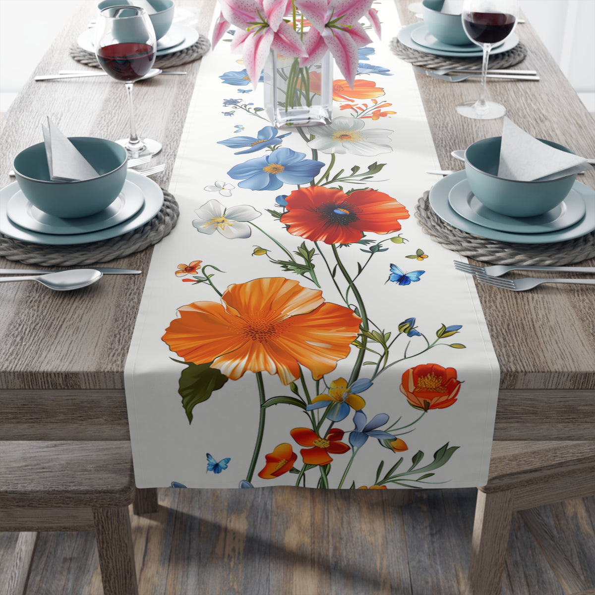 Super Bloom Table Runner with Spring Wildflower Floral Design (16&quot; × 72&quot;)