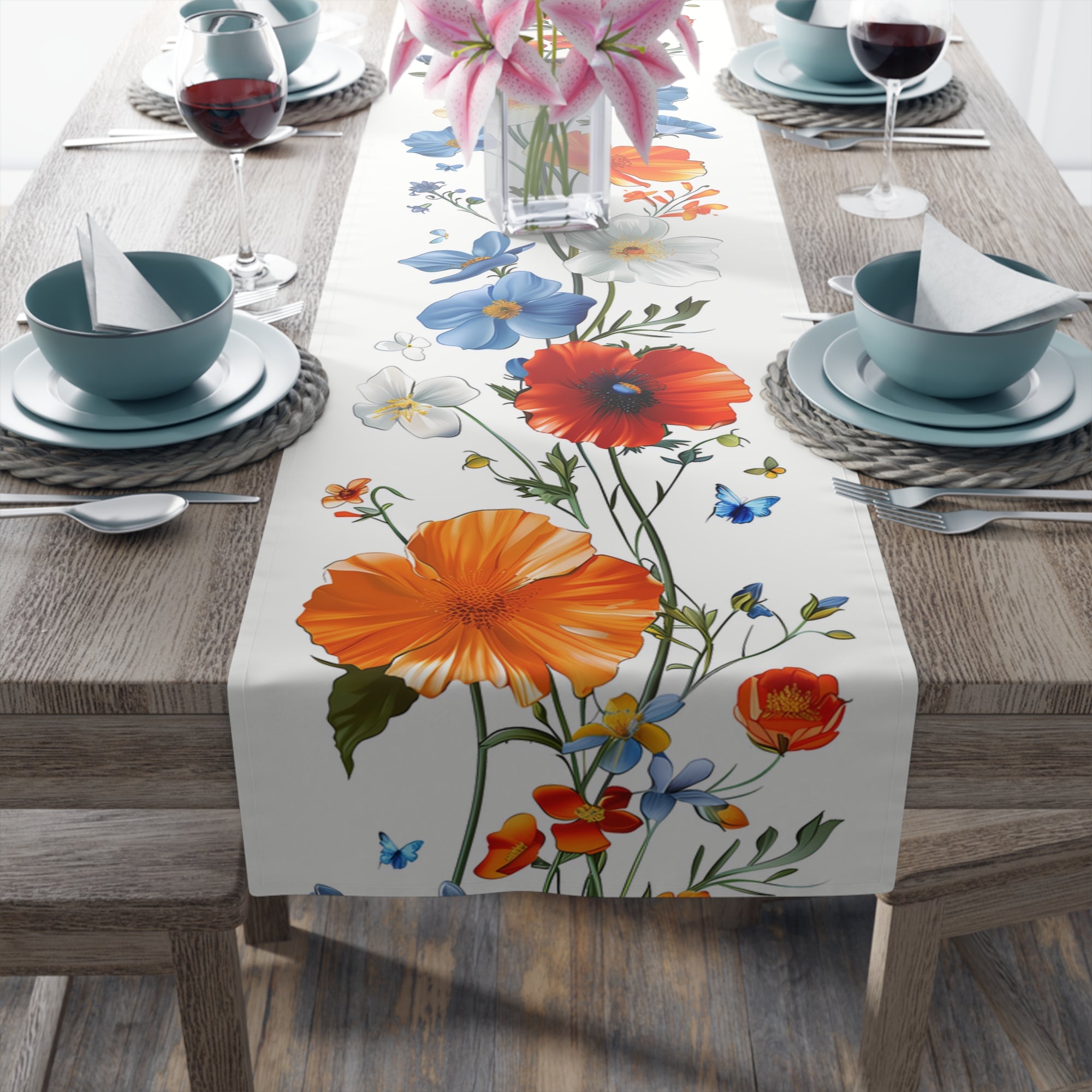 Super Bloom Table Runner with Spring Wildflower Floral Design (16" × 72")