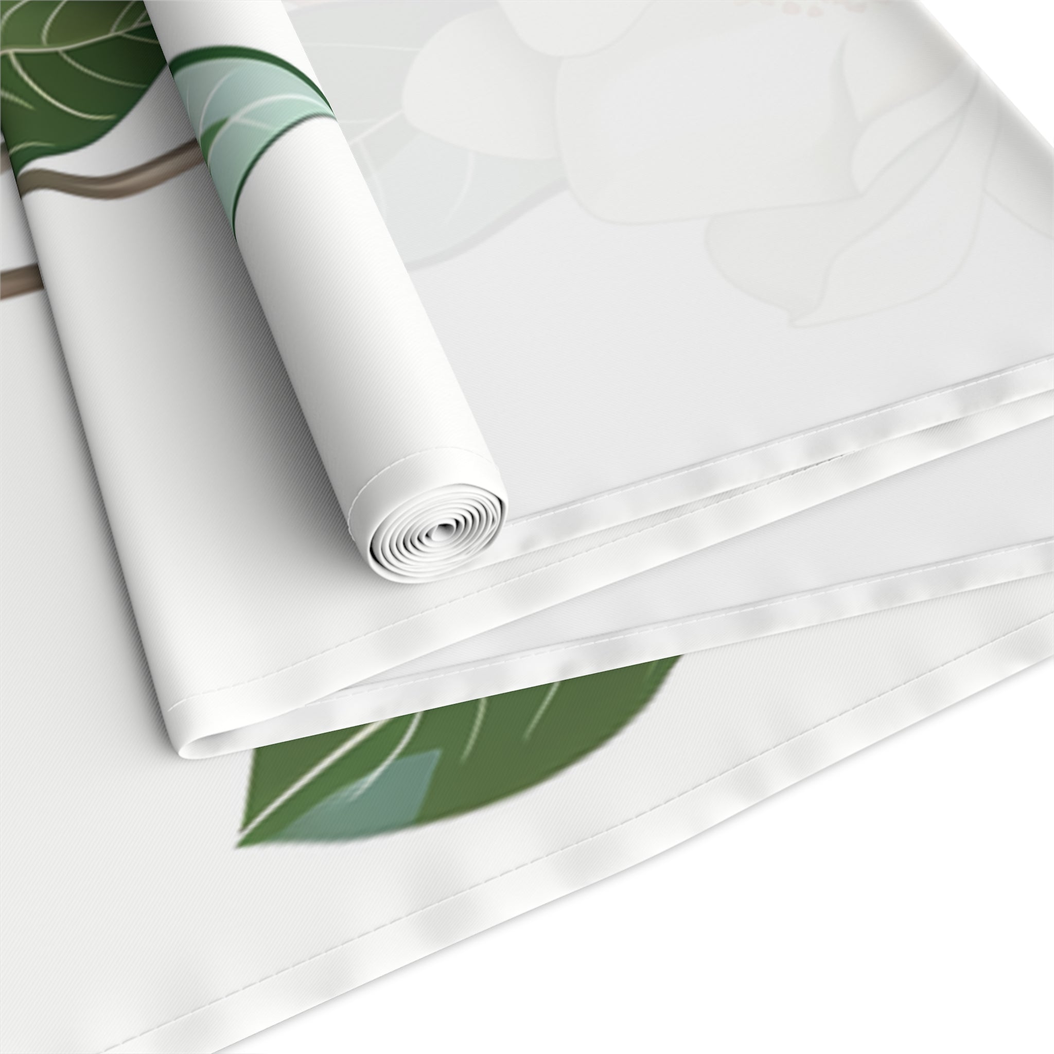 Elegant Table Runner with White Gardenia Design (16