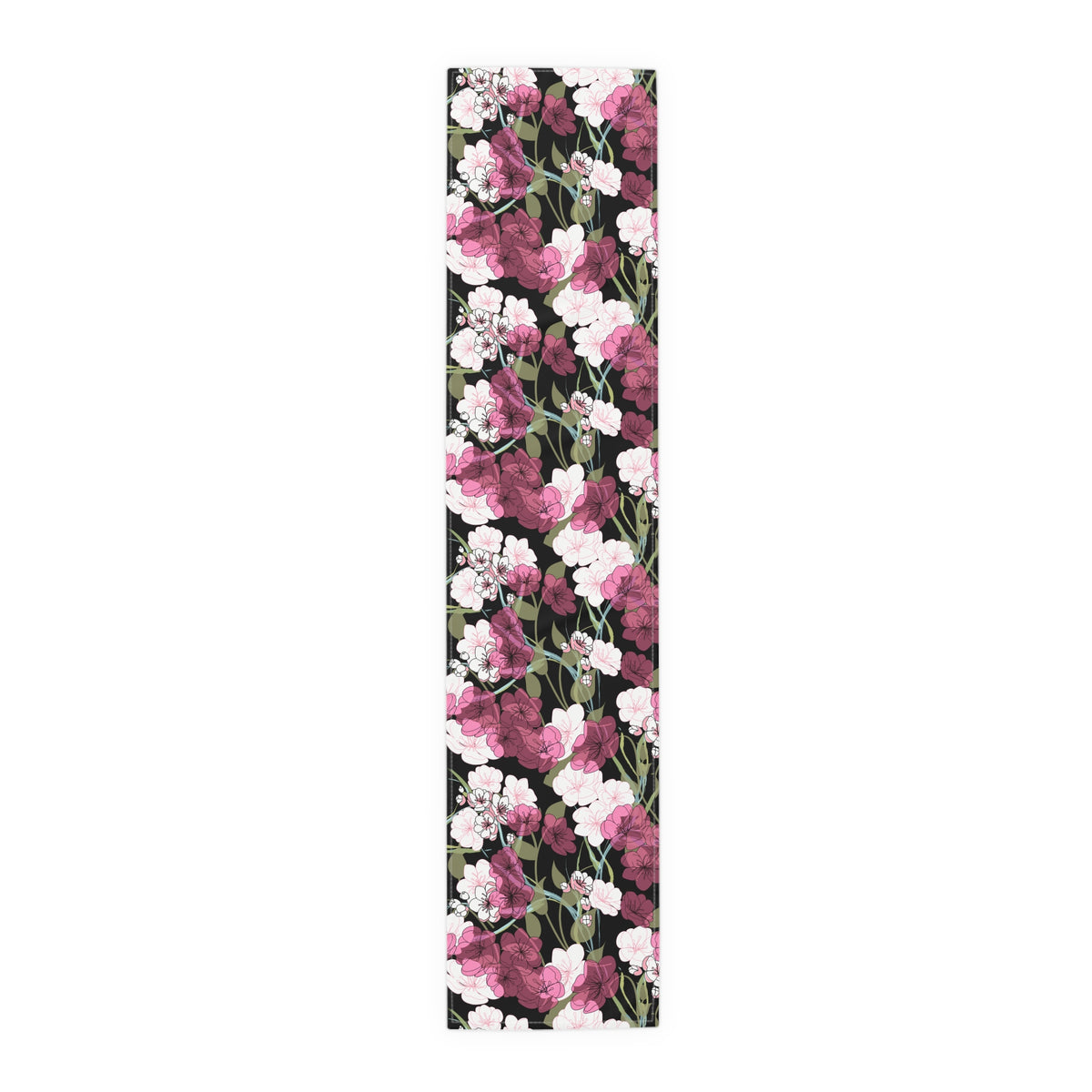 Midnight Table Runner with Cherry Blossom Floral Pattern (16&quot; × 72&quot;)