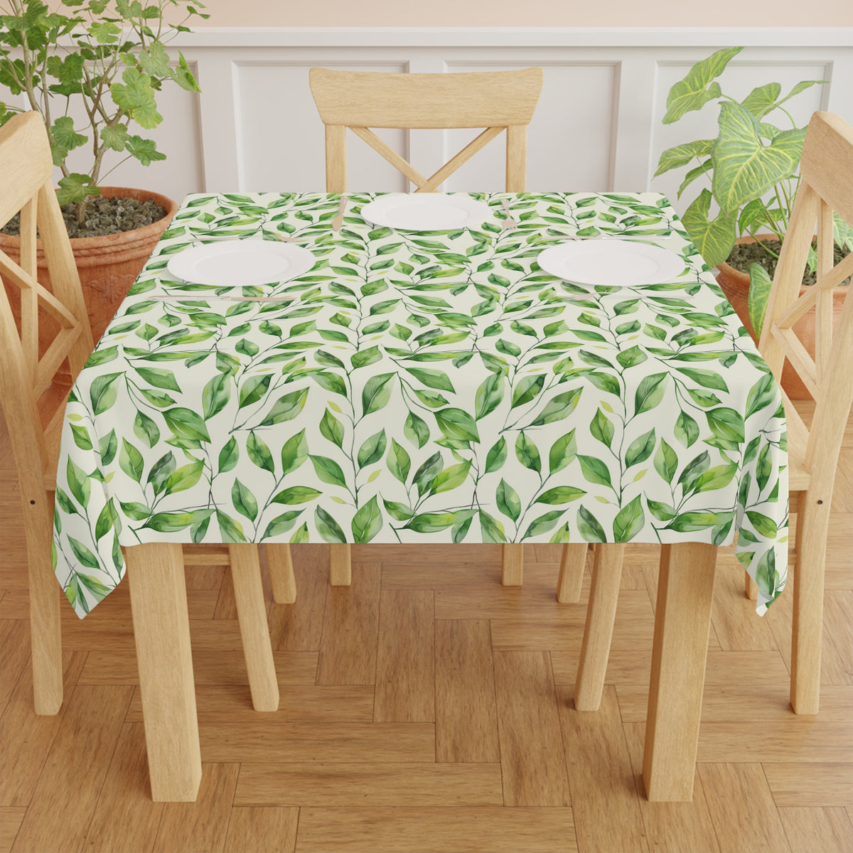 Decorative Tablecloth with Green Gardens Design, Durable Polyester (55.1&quot; x 55.1&quot;)