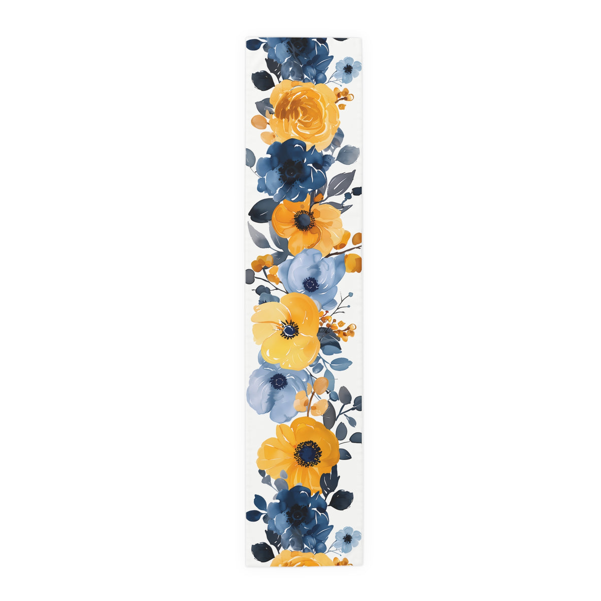 Coastal Table Runner with Cool Blue and Yellow Floral Design (16&quot; × 72&quot;)