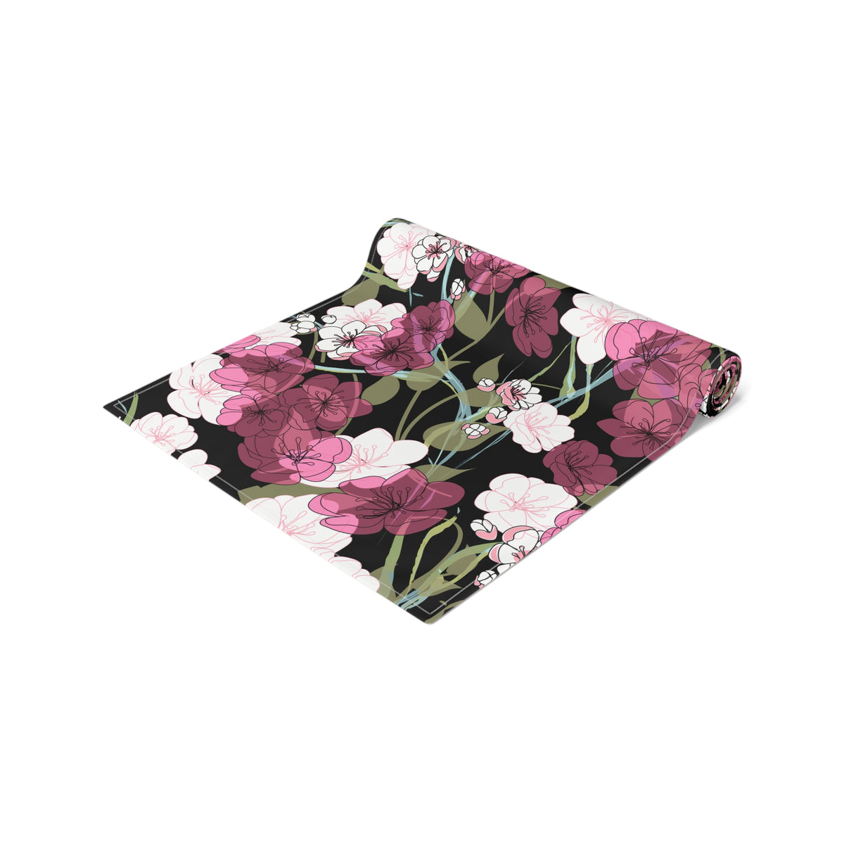 Midnight Table Runner with Cherry Blossom Floral Pattern (16&quot; × 72&quot;)