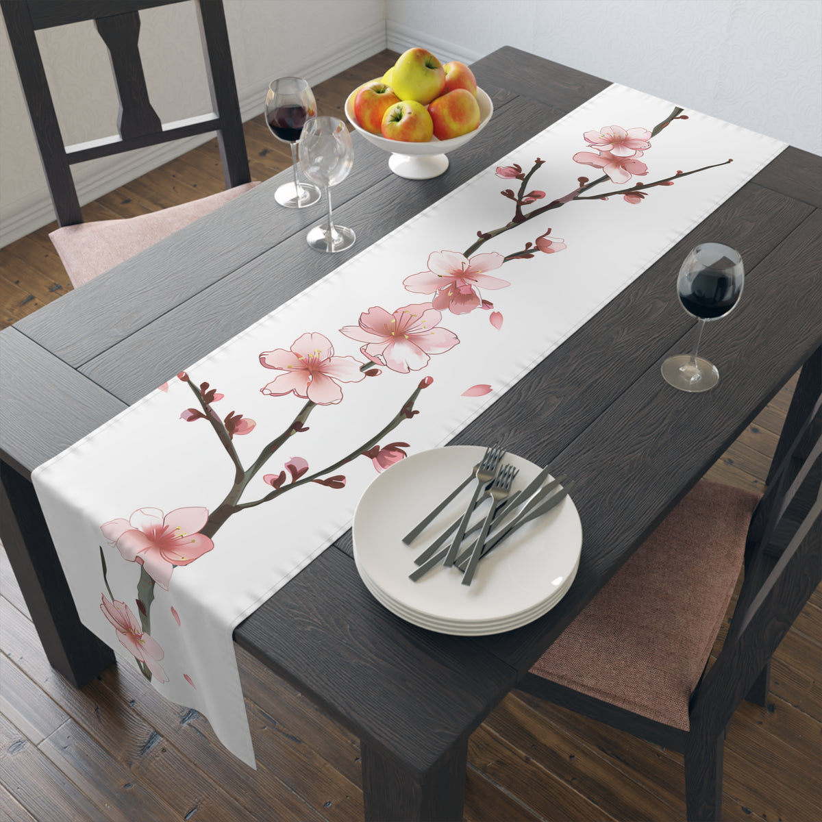 Sakura Table Runner with Pink Cherry Blossoms Design (16&quot; × 72&quot;)