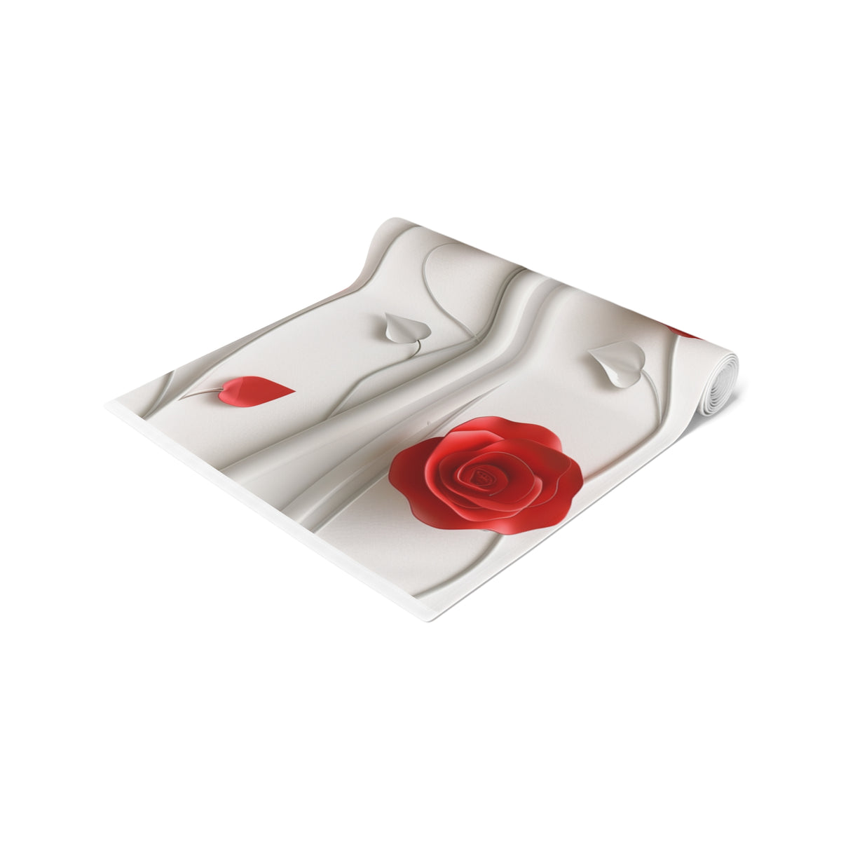 3D Table Runner with Elegant Red Roses Floral Design (16&quot; × 72&quot;)