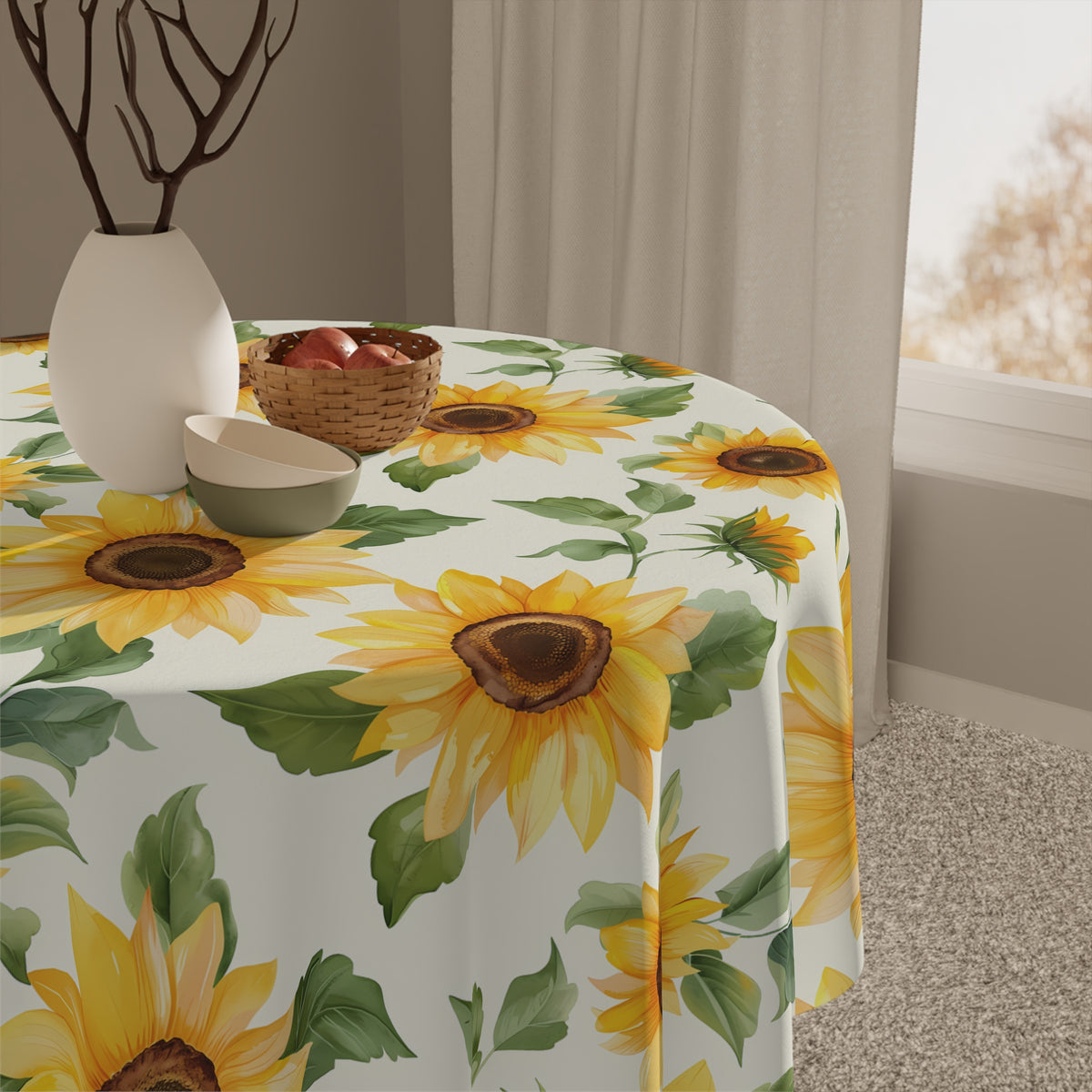 Decorative Tablecloth with Radiant Sunflower Design, Durable Polyester (55.1&quot; x 55.1&quot;)