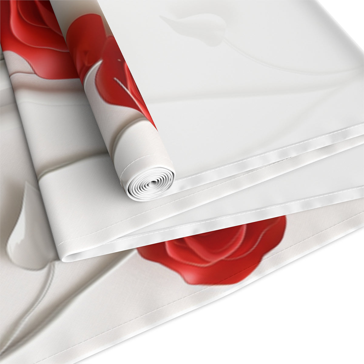 3D Table Runner with Elegant Red Roses Floral Design (16&quot; × 72&quot;)