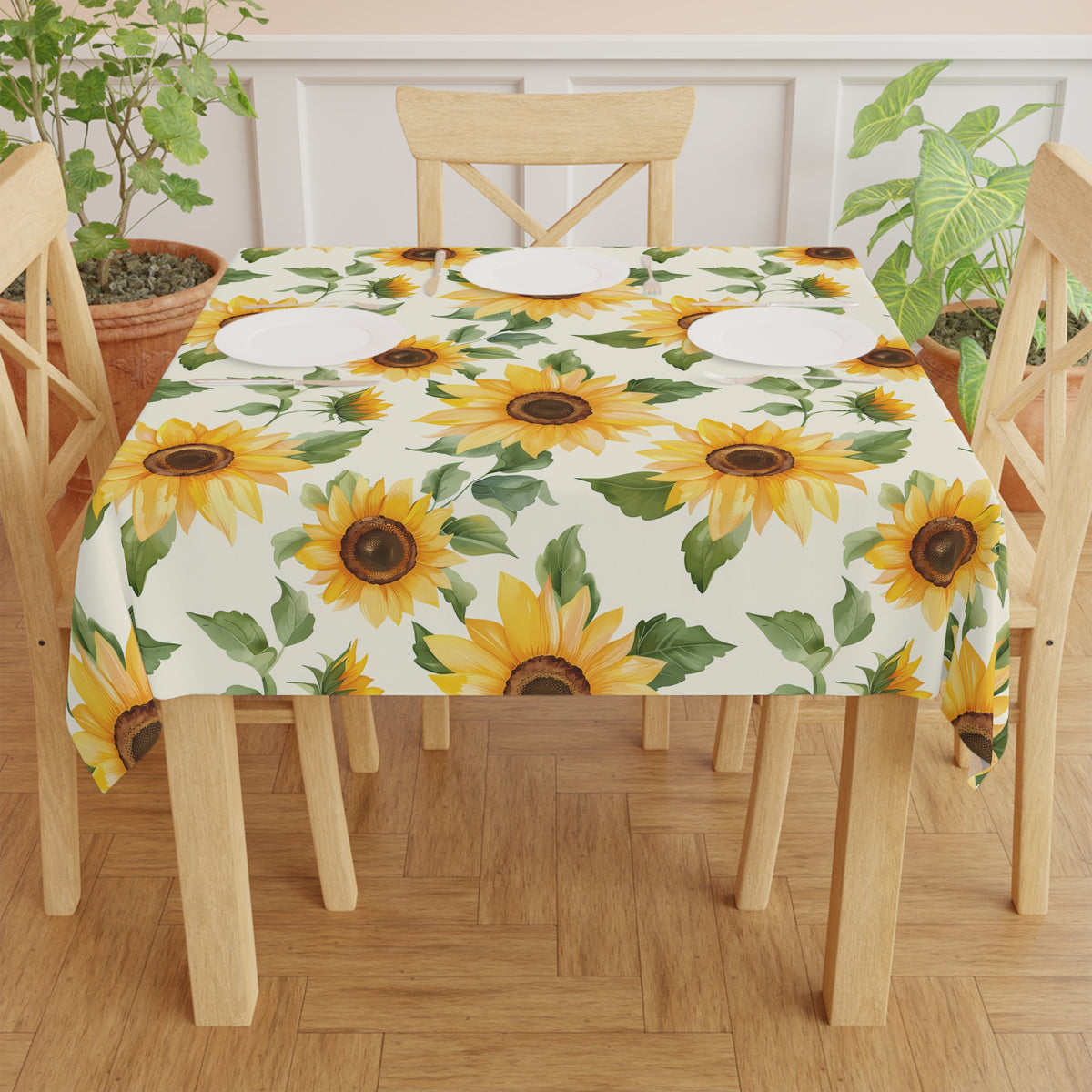 Decorative Tablecloth with Radiant Sunflower Design, Durable Polyester (55.1&quot; x 55.1&quot;)