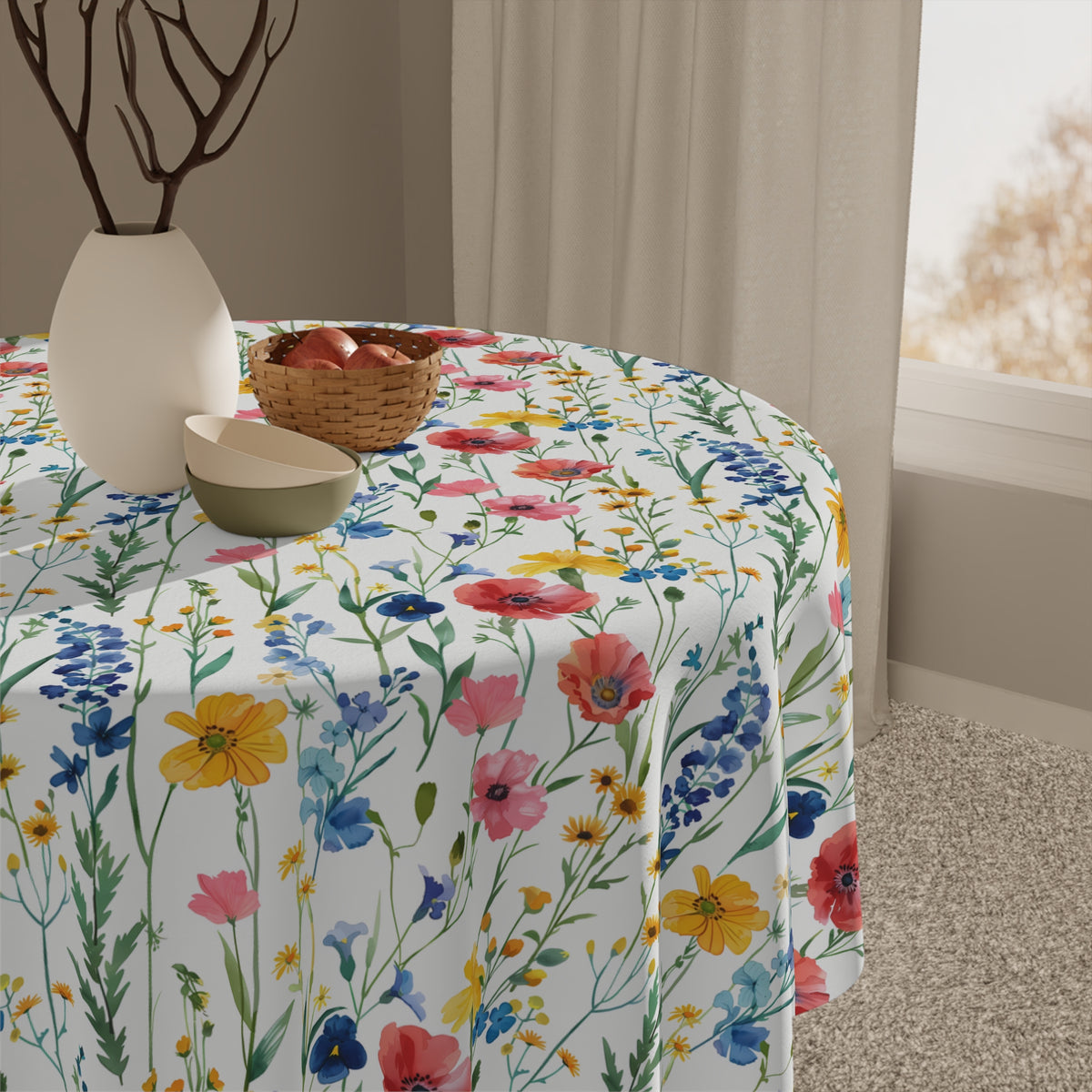 Decorative Tablecloth with Wildflower Super Blooms, Durable Polyester (55.1&quot; x 55.1&quot;)