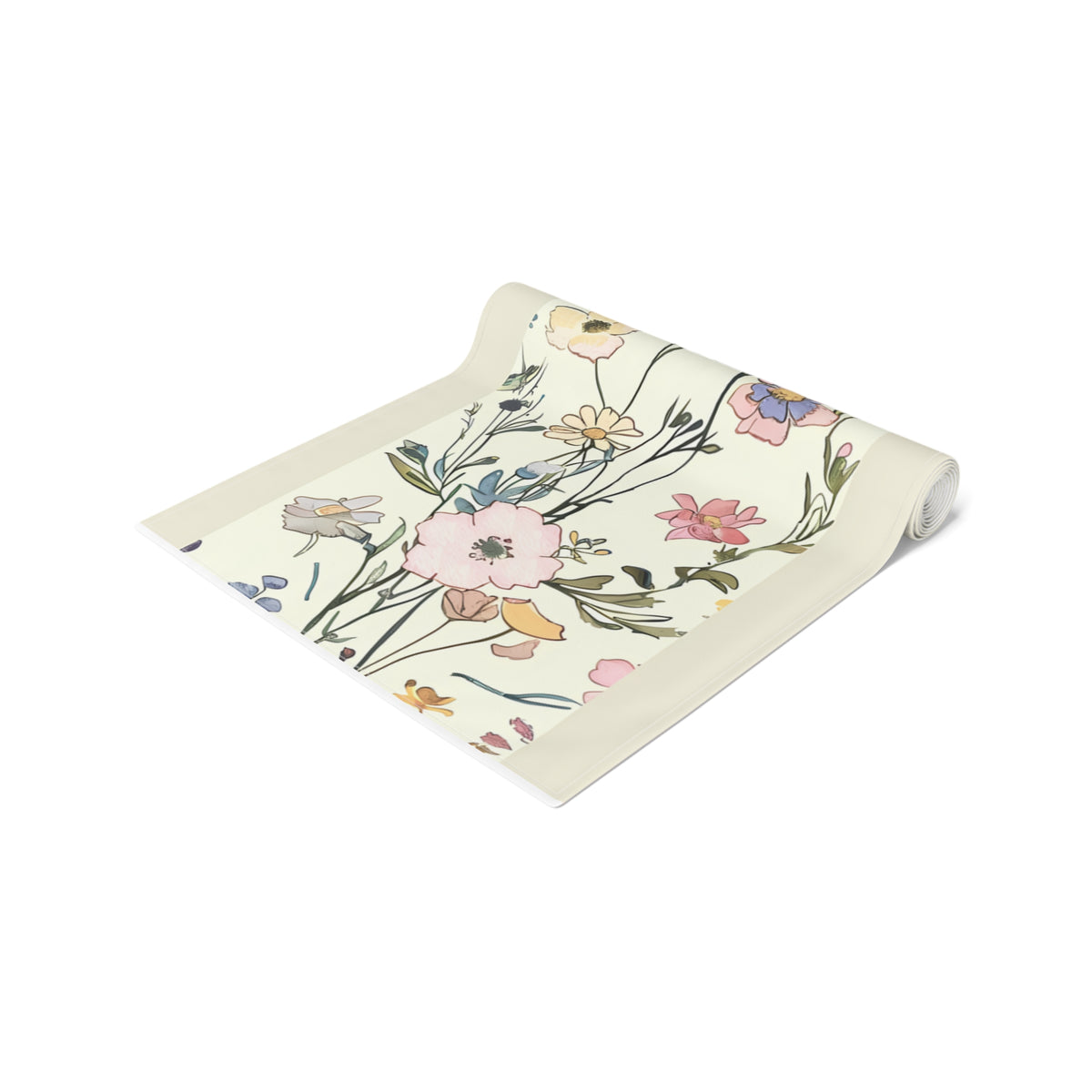 Pastel Garden Table Runner with Spring Wildflower Floral Design (16&quot; × 72&quot;)