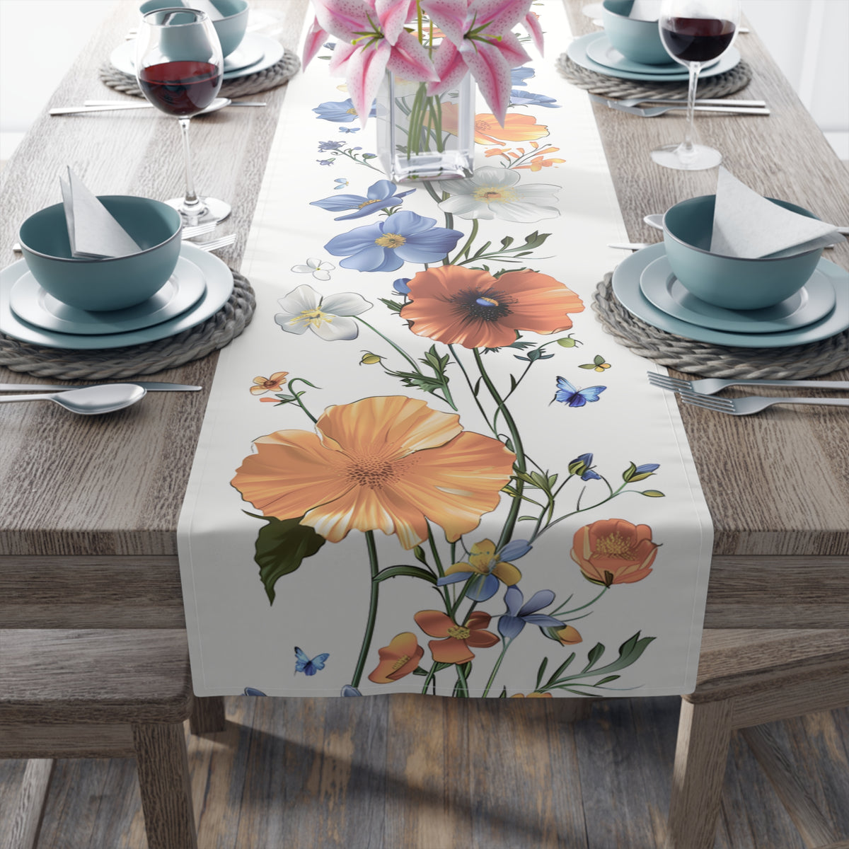 Super Bloom Table Runner with Spring Wildflower Floral Design (16&quot; × 72&quot;)