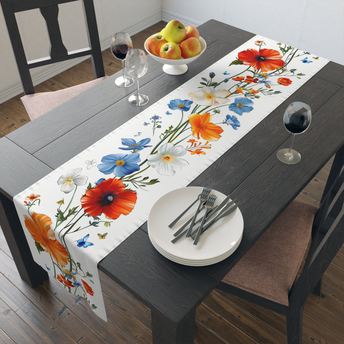 Super Bloom Table Runner with Spring Wildflower Floral Design (16&quot; × 72&quot;)